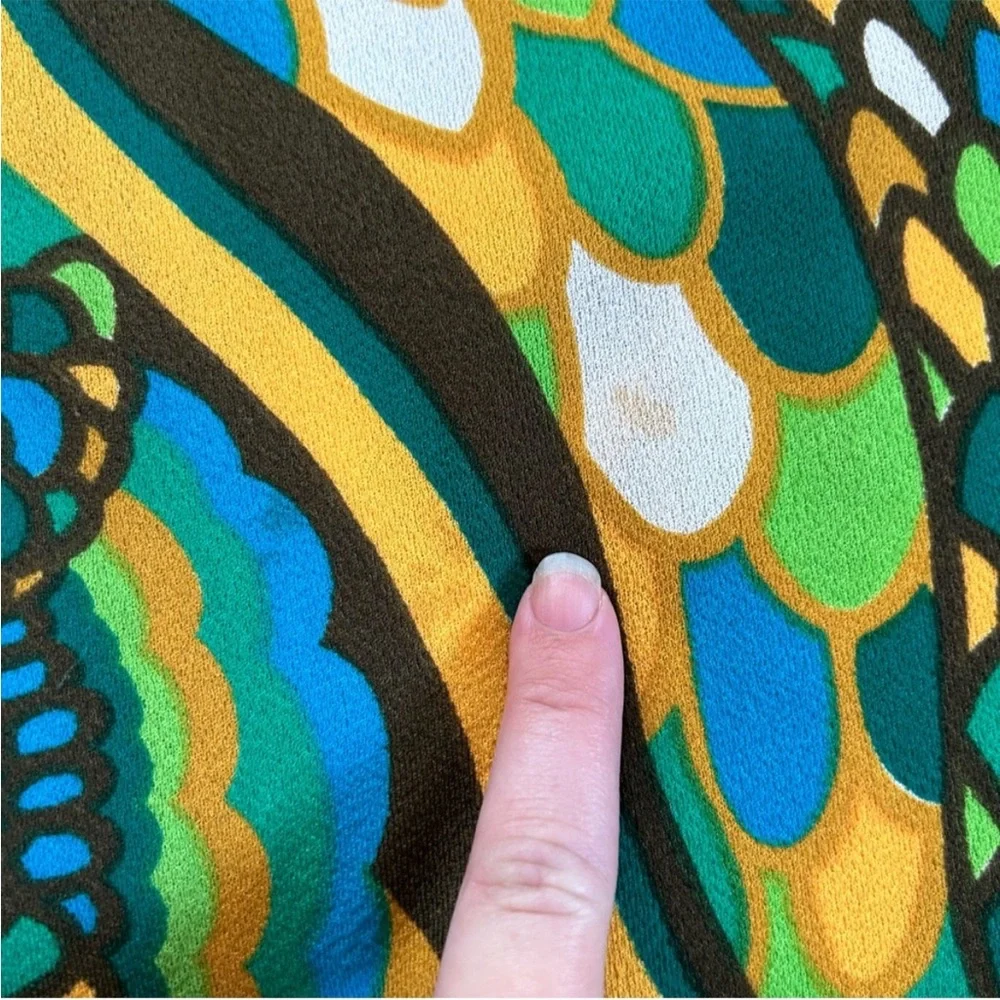 VTG 60s Psychedelic Swirl Empire Waist Maxi Dress Long Sleeve Union Tag Size 7